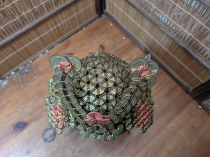 Rare Japanese Coin Kabuto Helmet Samurai Display on Wooden Stand