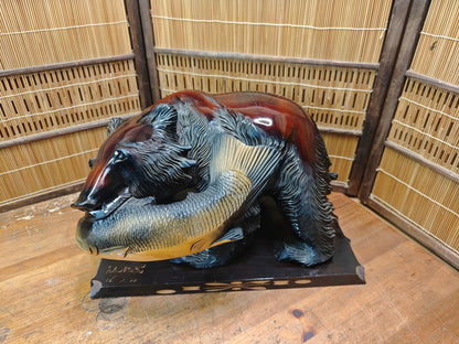 Rare Japanese Kibori Kuma Wooden Bear Showa 56 1981 Hokkaido Carving