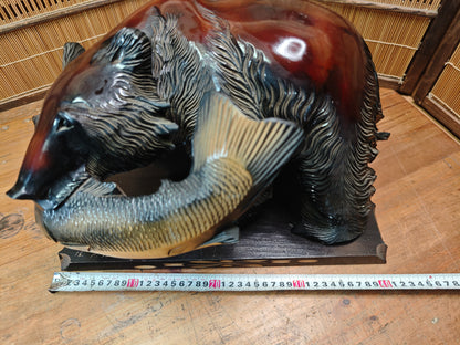 Rare Japanese Kibori Kuma Wooden Bear Showa 56 1981 Hokkaido Carving