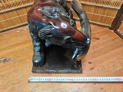 Rare Japanese Kibori Kuma Wooden Bear Showa 56 1981 Hokkaido Carving