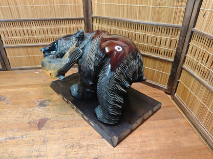Rare Japanese Kibori Kuma Wooden Bear Showa 56 1981 Hokkaido Carving
