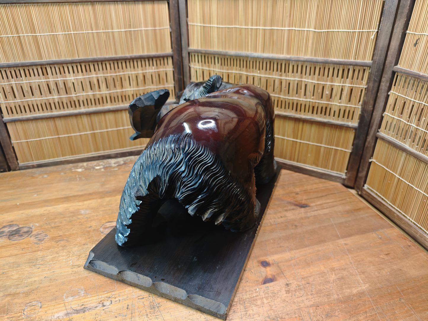 Rare Japanese Kibori Kuma Wooden Bear Showa 56 1981 Hokkaido Carving