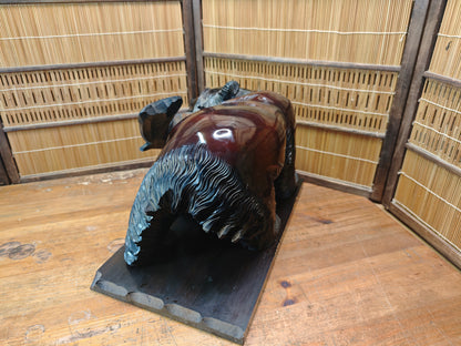 Rare Japanese Kibori Kuma Wooden Bear Showa 56 1981 Hokkaido Carving