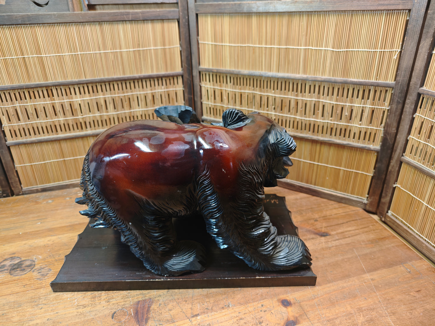 Rare Japanese Kibori Kuma Wooden Bear Showa 56 1981 Hokkaido Carving