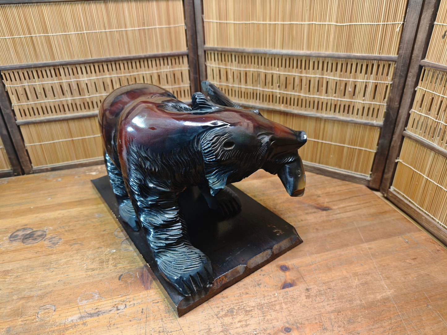 Rare Japanese Kibori Kuma Wooden Bear Showa 56 1981 Hokkaido Carving