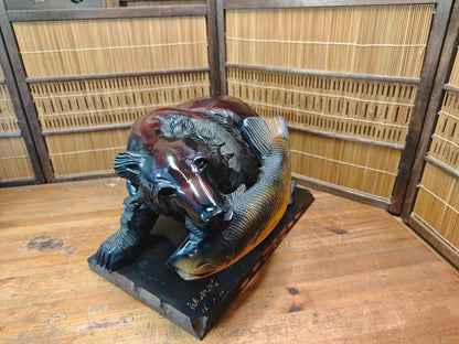 Rare Japanese Kibori Kuma Wooden Bear Showa 56 1981 Hokkaido Carving