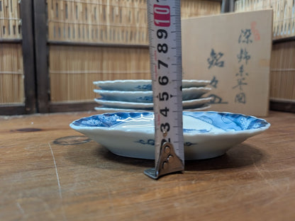 Extremely Rare Meiji Era Japanese Ceramic Plate Set Blue White Antique