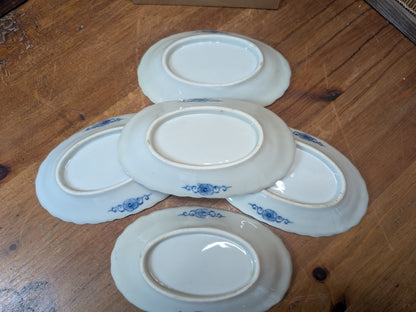 Extremely Rare Meiji Era Japanese Ceramic Plate Set Blue White Antique