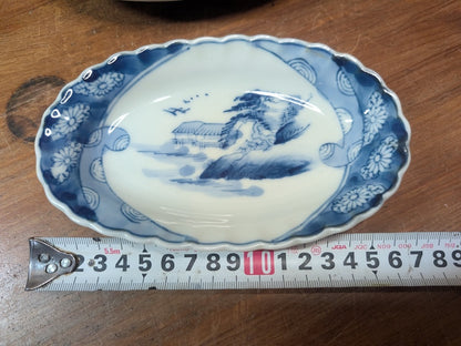 Extremely Rare Meiji Era Japanese Ceramic Plate Set Blue White Antique