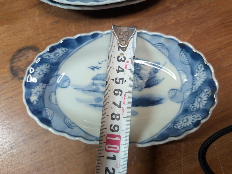 Extremely Rare Meiji Era Japanese Ceramic Plate Set Blue White Antique