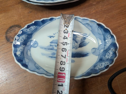 Extremely Rare Meiji Era Japanese Ceramic Plate Set Blue White Antique