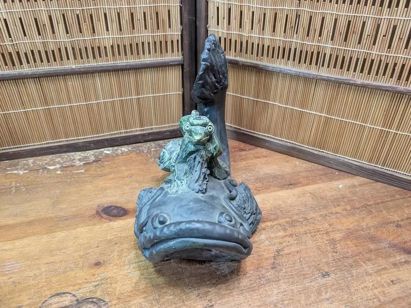 Rare Japanese Namazu & Kappa Figurine Big Pottery Sculpture Auction Japan