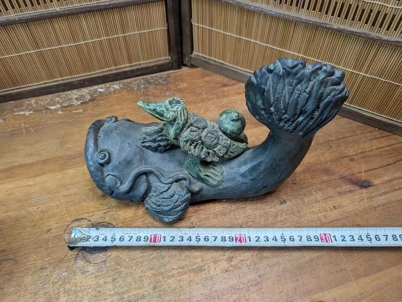 Rare Japanese Namazu & Kappa Figurine Big Pottery Sculpture Auction Japan