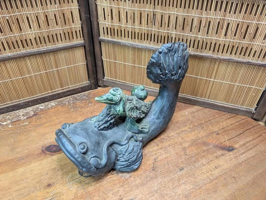 Rare Japanese Namazu & Kappa Figurine Big Pottery Sculpture Auction Japan