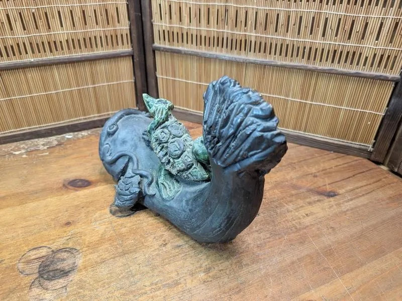 Rare Japanese Namazu & Kappa Figurine Big Pottery Sculpture Auction Japan