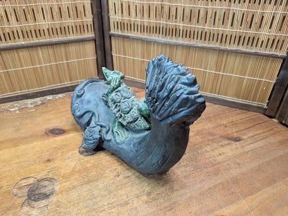 Rare Japanese Namazu & Kappa Figurine Big Pottery Sculpture Auction Japan