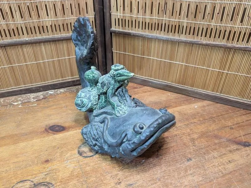 Rare Japanese Namazu & Kappa Figurine Big Pottery Sculpture Auction Japan