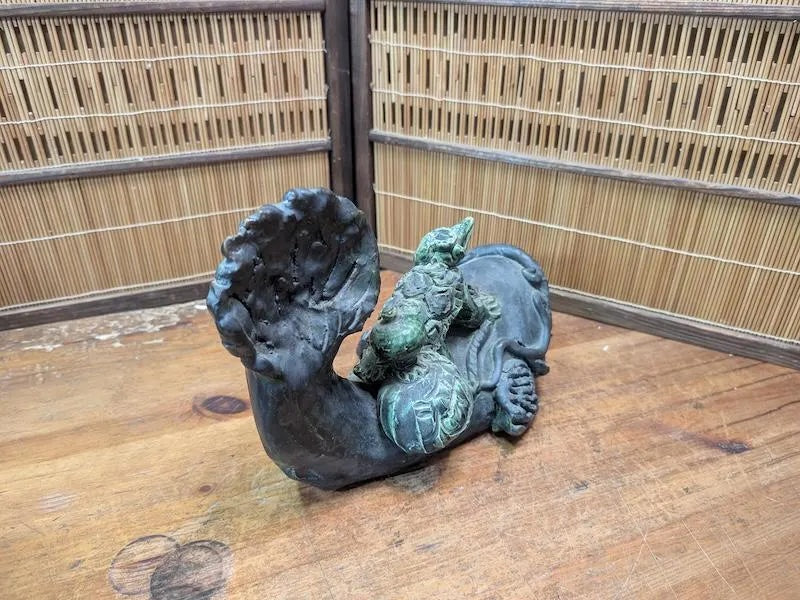 Rare Japanese Namazu & Kappa Figurine Big Pottery Sculpture Auction Japan