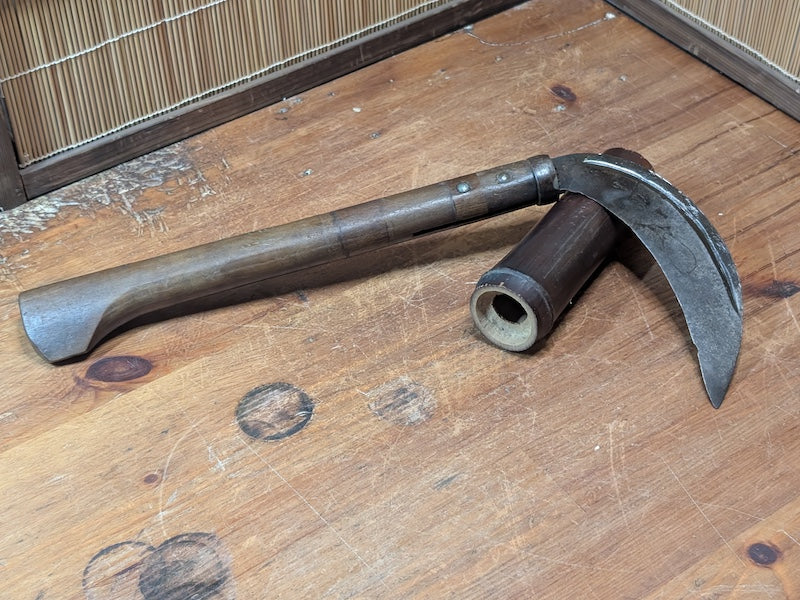 Japanese Signed Kama Sickle Antique Hand Forged Farm Tool by Fukuyasu