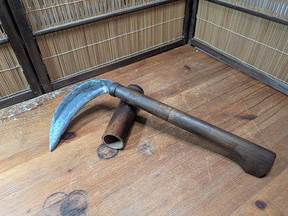 Japanese Signed Kama Sickle Antique Hand Forged Farm Tool by Fukuyasu