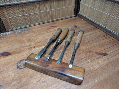 1960s Japanese Signed Wood Carving Chisels Set of 4 Steel Tools Vintage