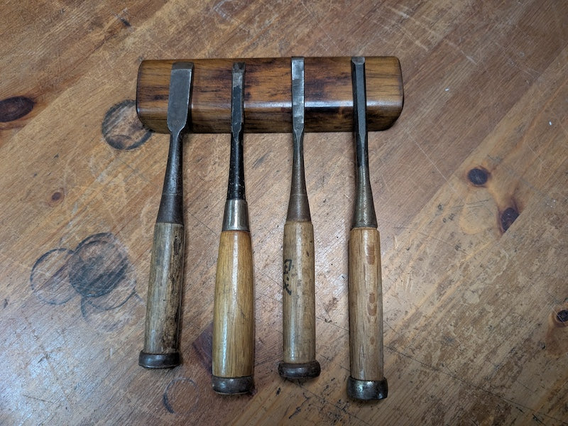 1960s Japanese Signed Wood Carving Chisels Set of 4 Steel Tools Vintage