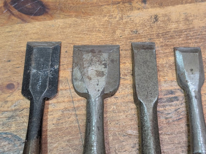 Rare 1960s Japanese Steel Chisels Set of 4 Signed Woodworking Tools
