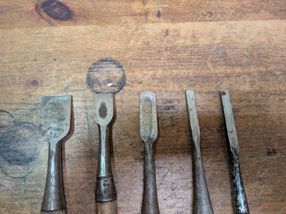 Rare 1960s Japanese Signed Steel Chisels Set Signed Woodworking Tools
