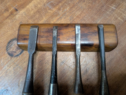 1960s Japanese Signed Wood Carving Chisels Set of 4 Steel Tools Vintage