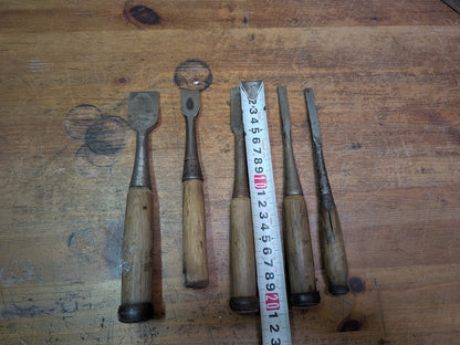 Rare 1960s Japanese Signed Steel Chisels Set Signed Woodworking Tools