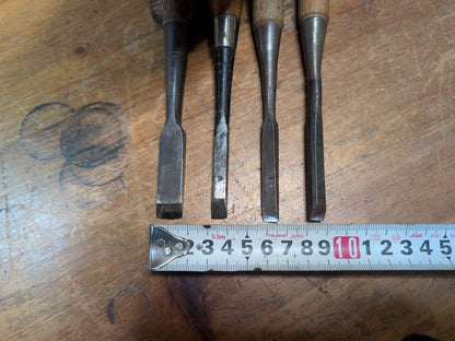 1960s Japanese Signed Wood Carving Chisels Set of 4 Steel Tools Vintage