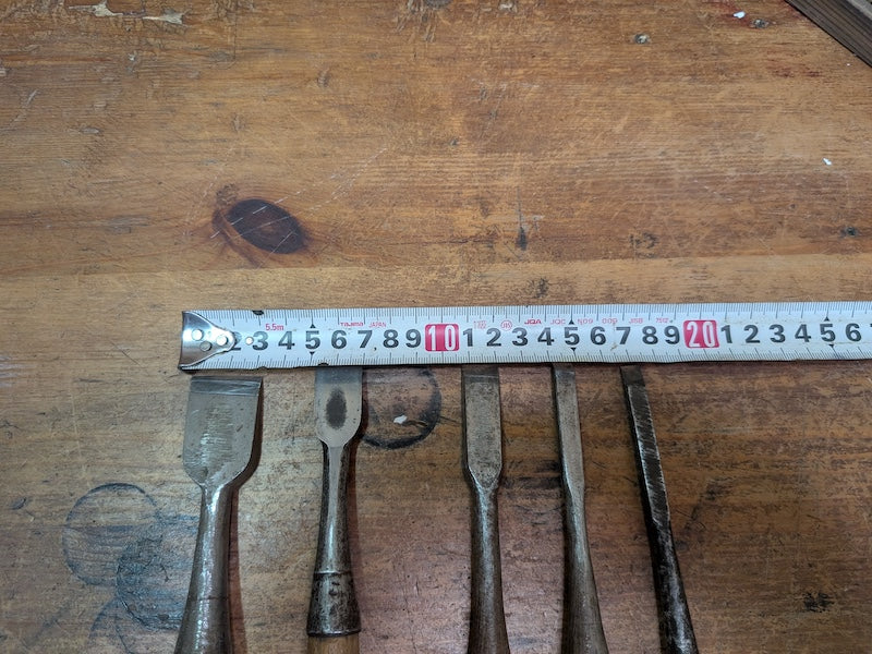 Rare 1960s Japanese Signed Steel Chisels Set Signed Woodworking Tools