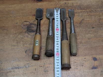 Rare 1960s Japanese Steel Chisels Set of 4 Signed Woodworking Tools