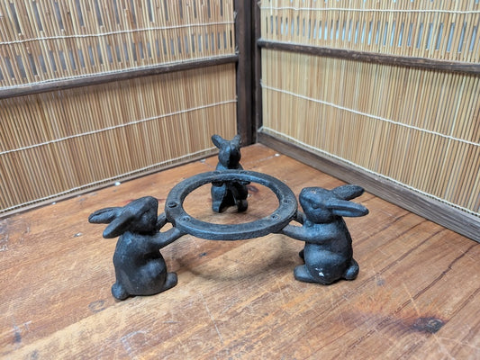 Vintage Japanese Cast Iron Trivet 1950s Rabbit Nabeshiki Kitchen Decor