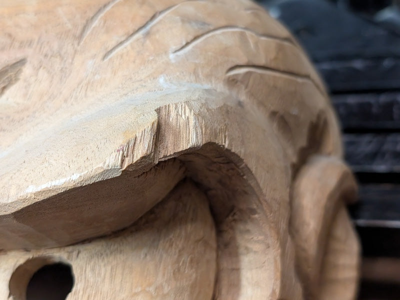 Japanese Hannya Mask Large Hand-Carved Wood Signed Noh Oni Auction Art