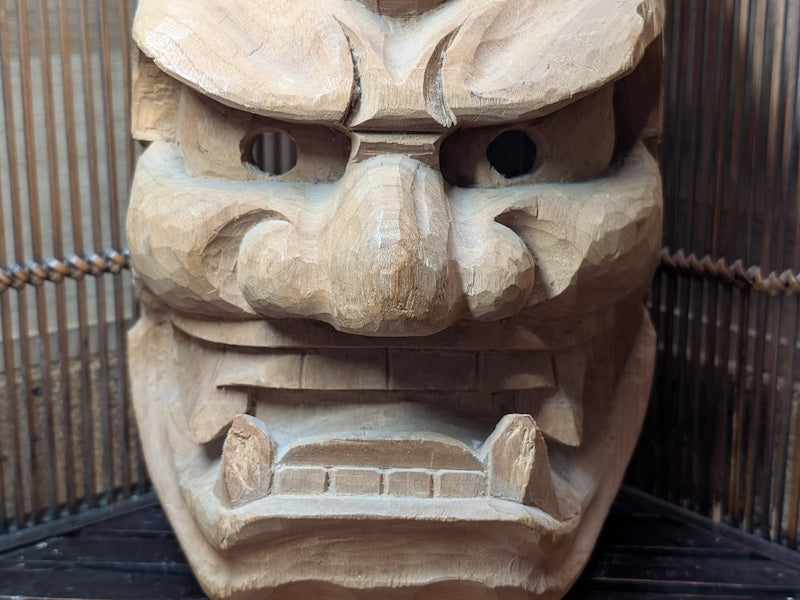 Japanese Hannya Mask Large Hand-Carved Wood Signed Noh Oni Auction Art
