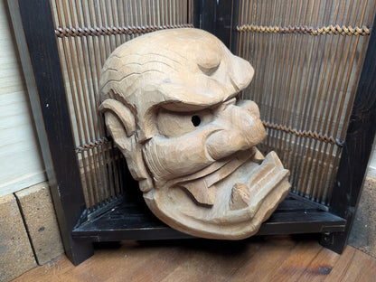 Japanese Hannya Mask Large Hand-Carved Wood Signed Noh Oni Auction Art