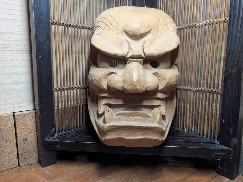 Japanese Hannya Mask Large Hand-Carved Wood Signed Noh Oni Auction Art
