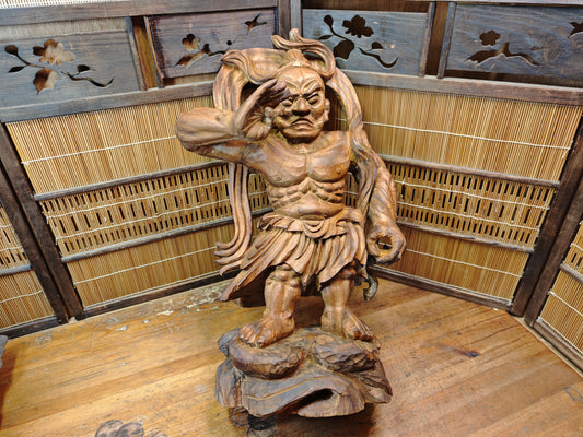Rare Japanese Vintage Wooden Niō Guardian Statue Giant Size Sculpture