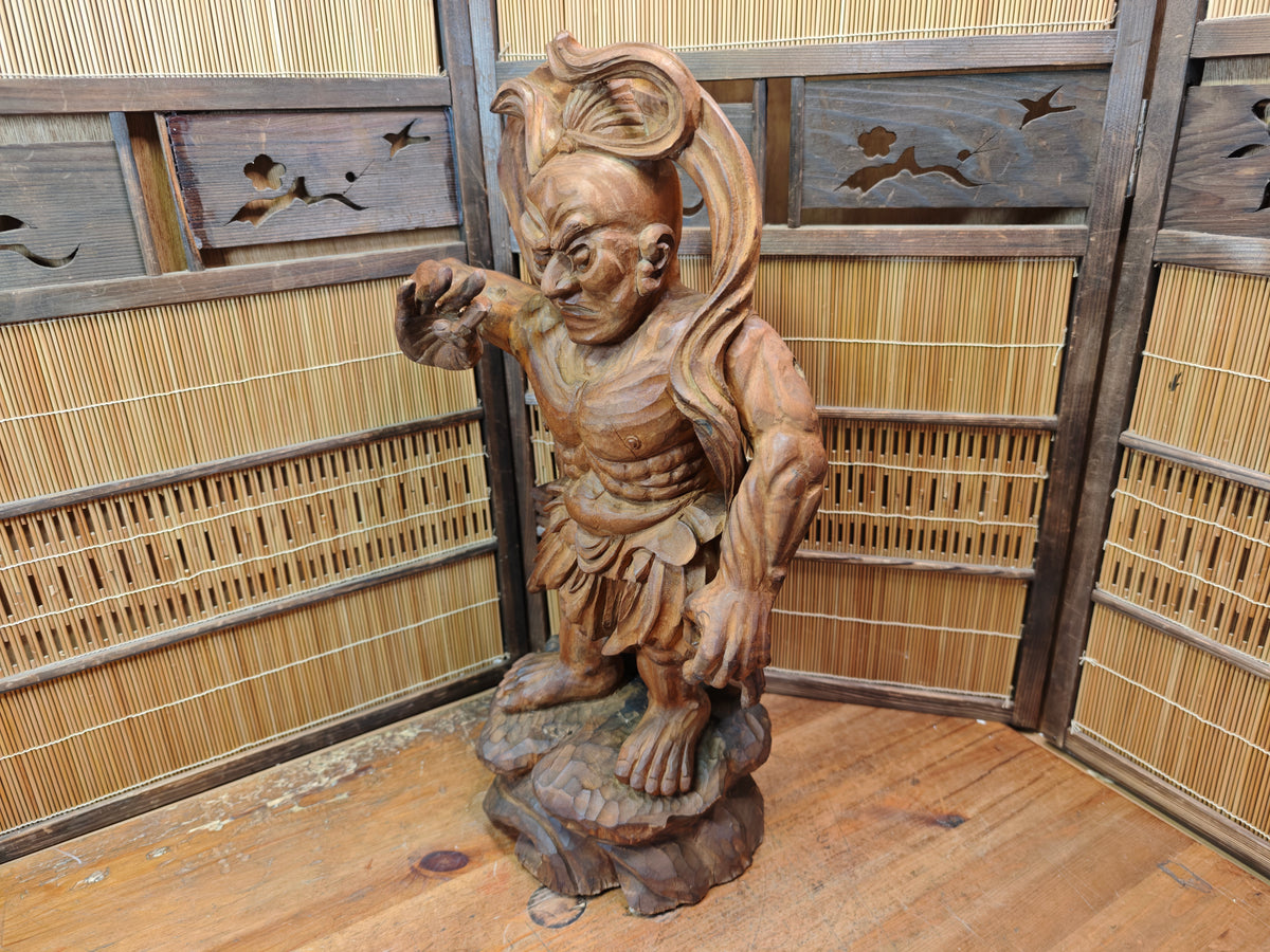 Rare Japanese Vintage Wooden Niō Guardian Statue Giant Size Sculpture