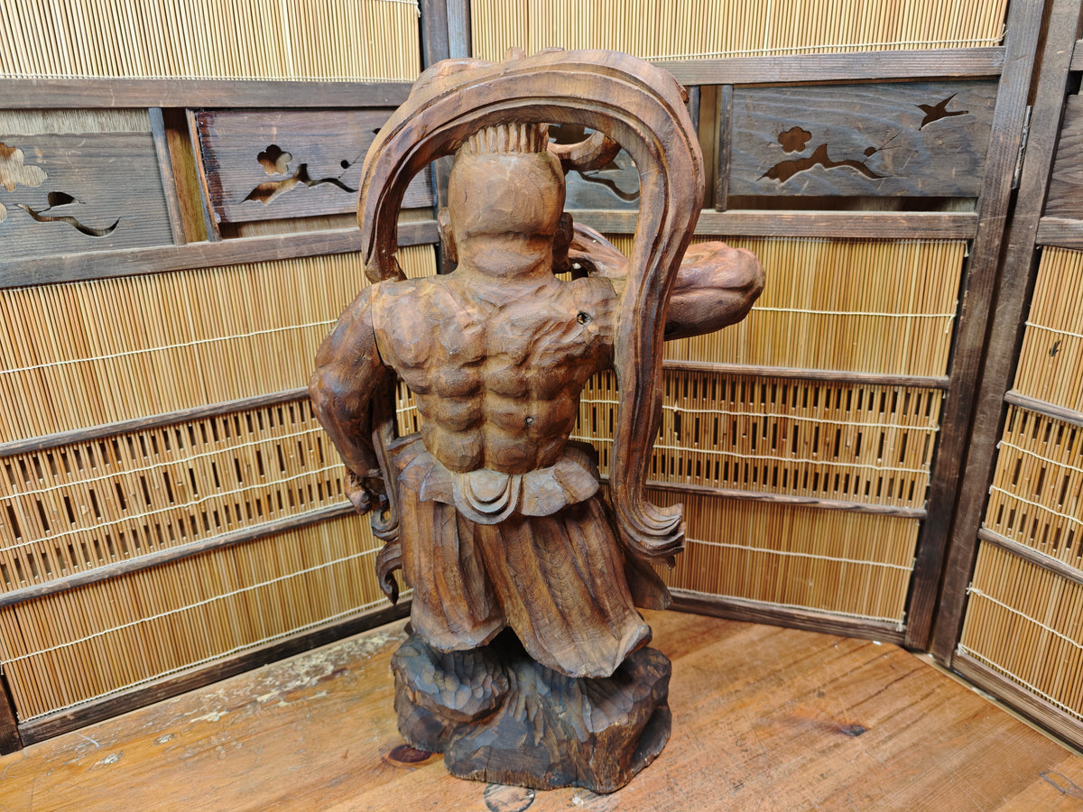 Rare Japanese Vintage Wooden Niō Guardian Statue Giant Size Sculpture