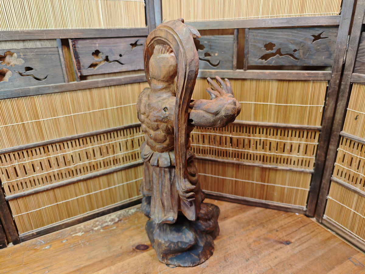 Rare Japanese Vintage Wooden Niō Guardian Statue Giant Size Sculpture