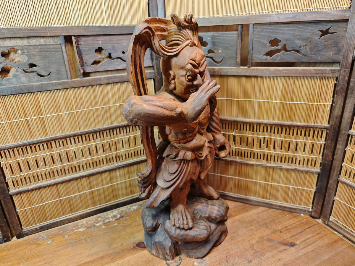 Rare Japanese Vintage Wooden Niō Guardian Statue Giant Size Sculpture