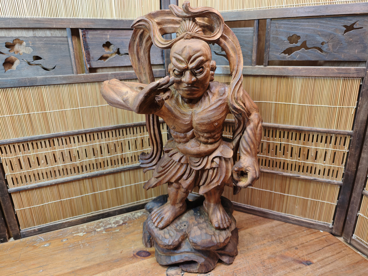 Rare Japanese Vintage Wooden Niō Guardian Statue Giant Size Sculpture
