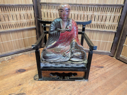 Extremely Rare Meiji Era Japanese Wooden Monk Statue 1800s Hand Carved Antique