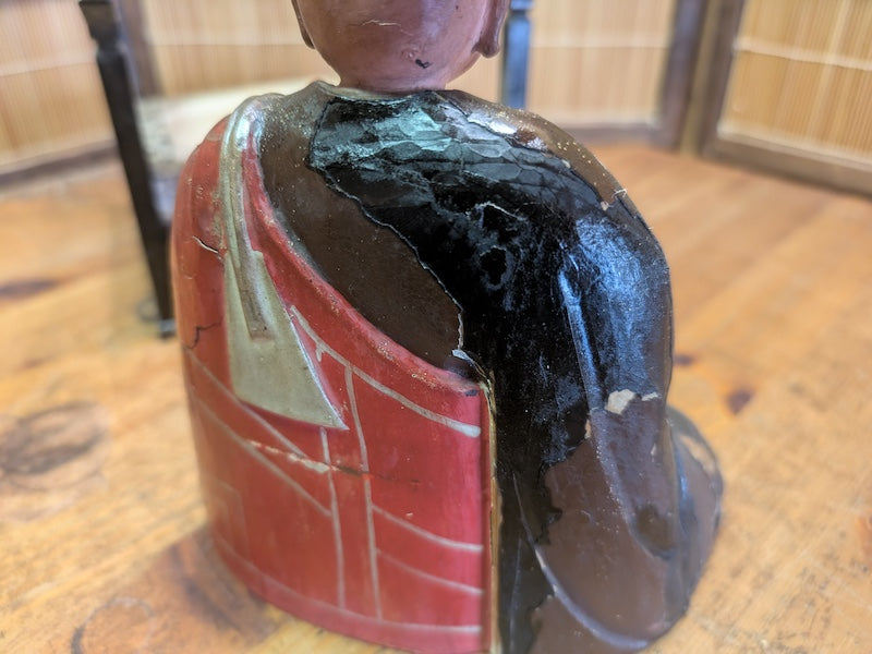 Extremely Rare Meiji Era Japanese Wooden Monk Statue 1800s Hand Carved Antique