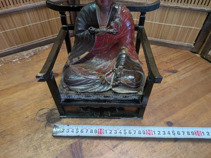 Extremely Rare Meiji Era Japanese Wooden Monk Statue 1800s Hand Carved Antique