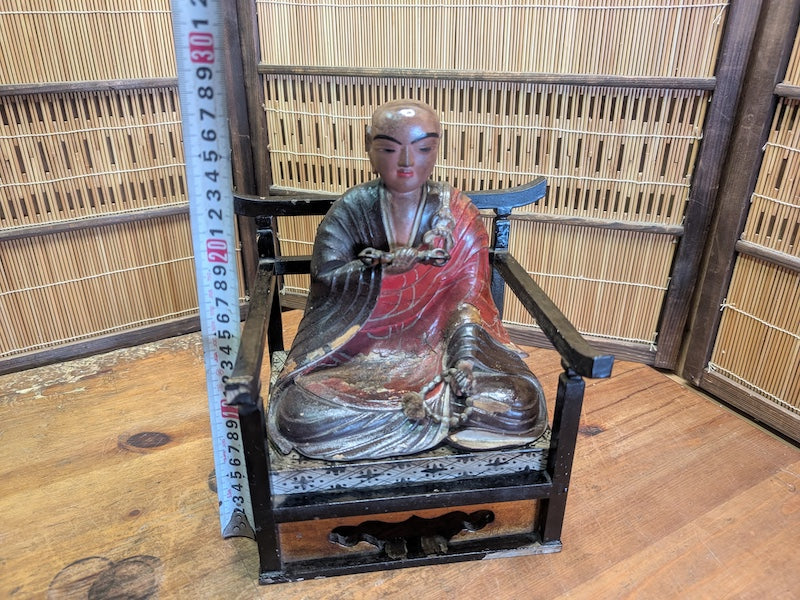Extremely Rare Meiji Era Japanese Wooden Monk Statue 1800s Hand Carved Antique
