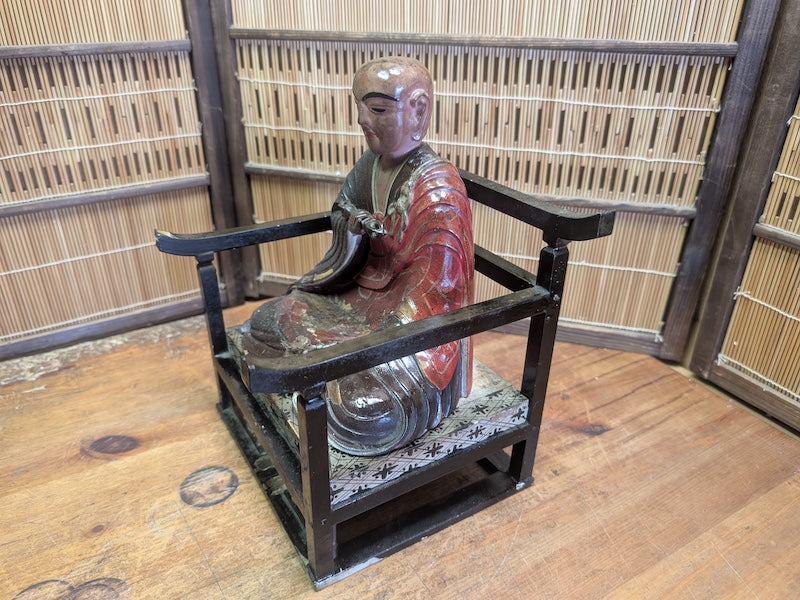 Extremely Rare Meiji Era Japanese Wooden Monk Statue 1800s Hand Carved Antique