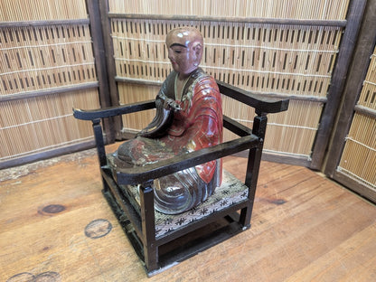 Extremely Rare Meiji Era Japanese Wooden Monk Statue 1800s Hand Carved Antique